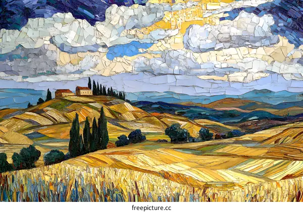 Mosaic Art Painting of a Rolling Landscape