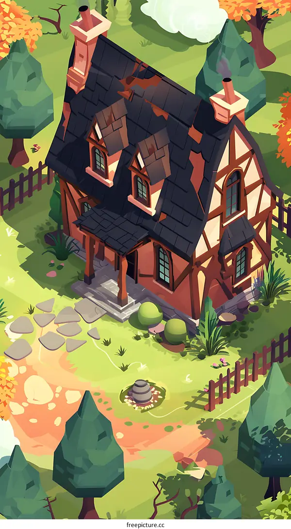 Isometric View of a House in the Forest
