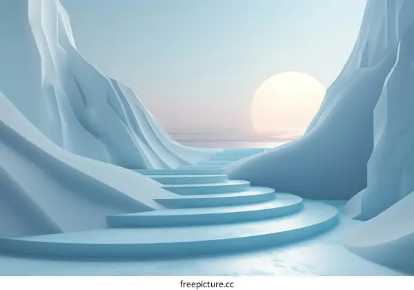 Blue podium in a surreal landscape