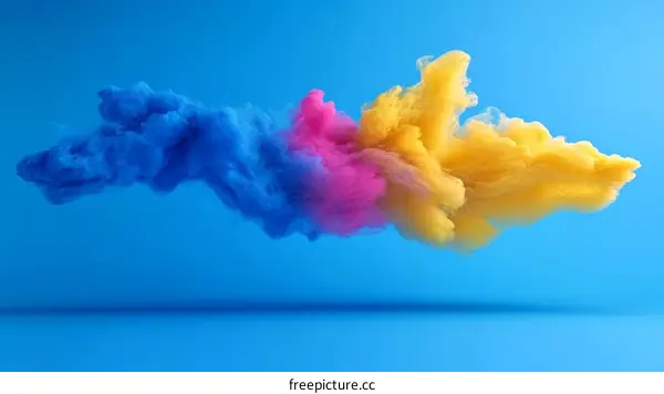 Abstract Colorful Ink Cloud on Blue Background