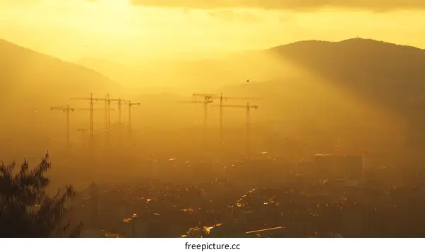 Golden Hour Construction Site City Skyline