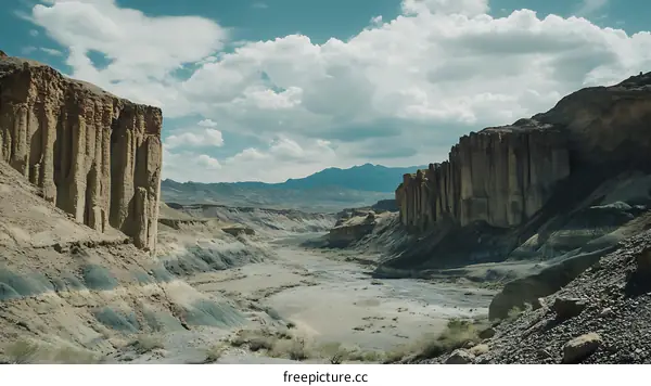 Dramatic Canyon Landscape with Blue Sky and Clouds