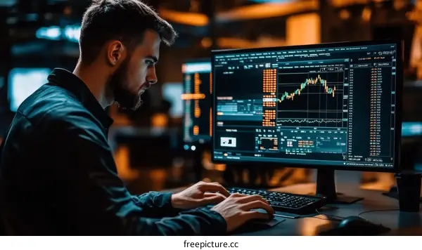 Focused Male Trader at Night