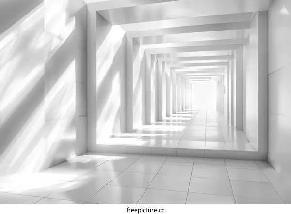 Futuristic White Corridor with Abstract Geometric Design