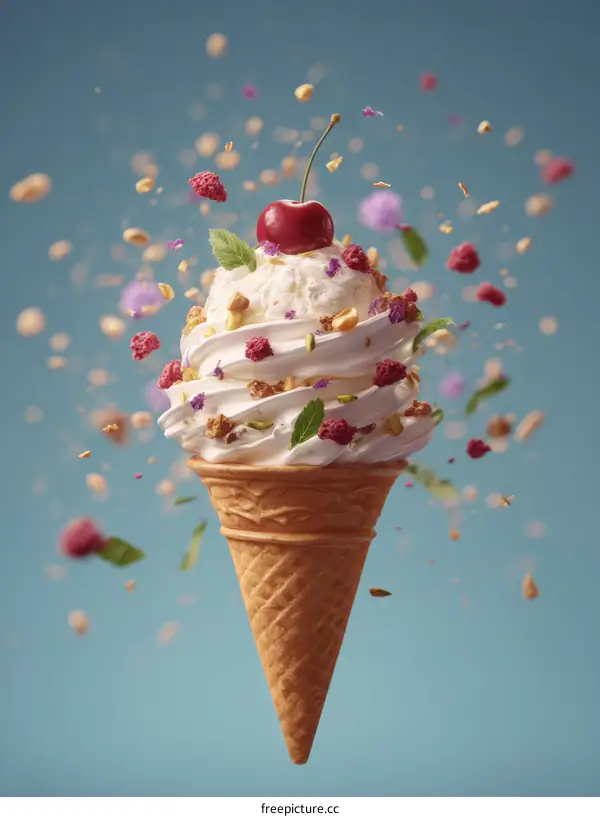 Delicious Ice Cream Cone with Flying Decorations