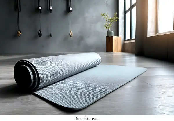 Rolled Up Yoga Mat in Modern Studio
