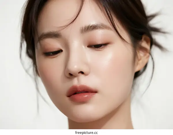Close-up of young Asian woman with natural makeup