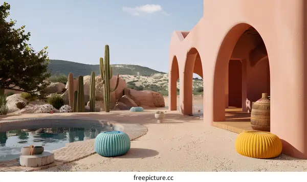 Modern Desert Villa with Pool and Lush Cactus