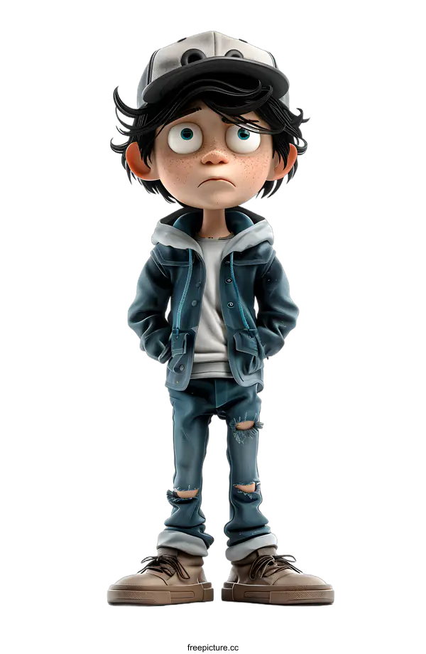 [Transparent Background PNG]3D illustration of a boy wearing a cap