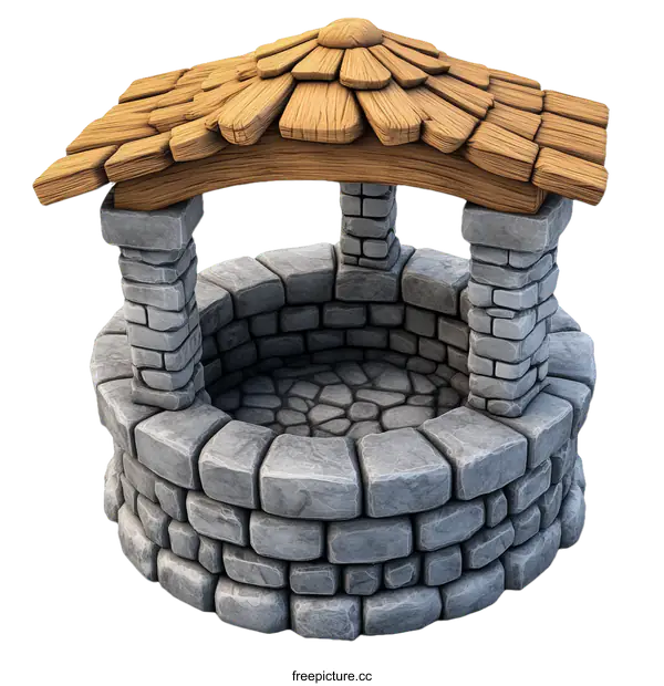 [Transparent Background PNG]Cartoonish Stone Well with Wooden Roof