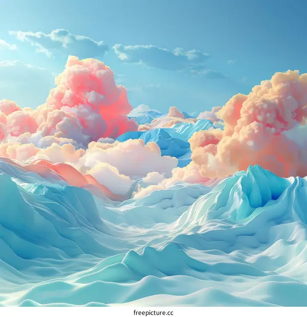 Pastel Mountains and Cloudscape Illustration