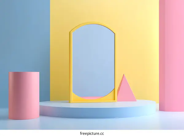 Abstract Pastel Background with Geometric Shapes and a Mirror