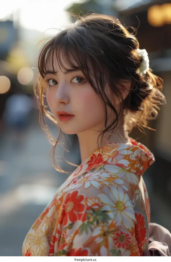Asian Woman in Traditional Japanese Kimono