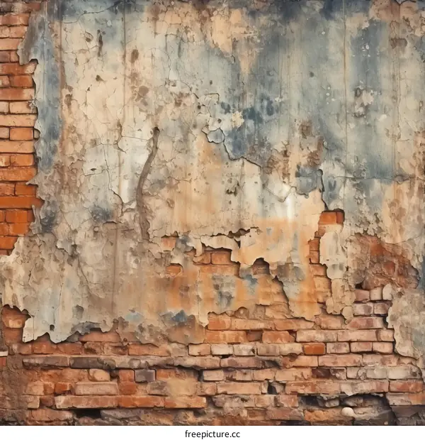 weathered brick wall with peeling paint
