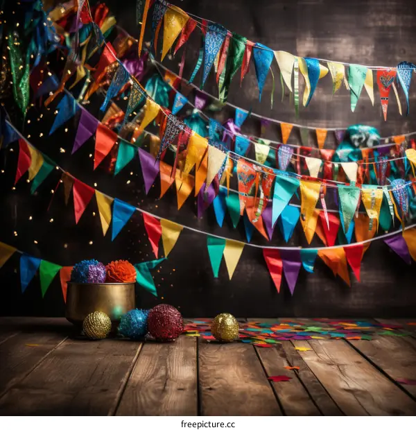 Colorful Bunting and Confetti Festive Background