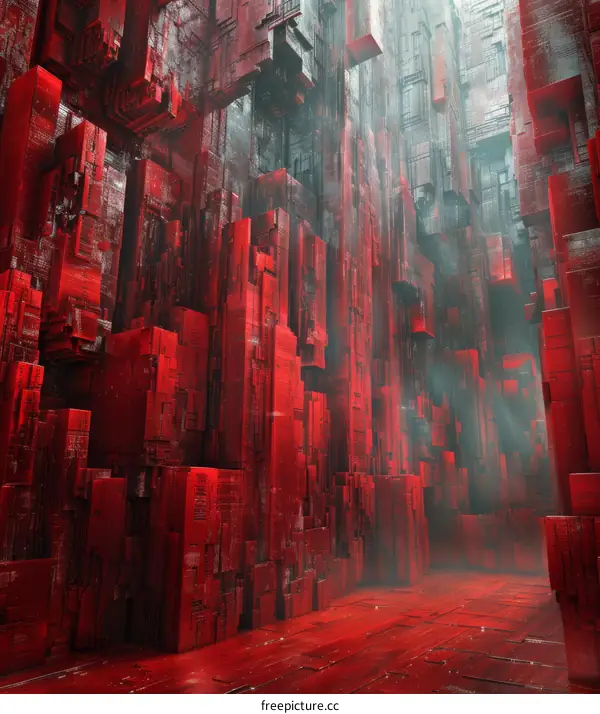 Red Abstract Cityscape: A Futuristic Vision