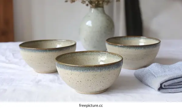 Three Stylish Ceramic Bowls on Table