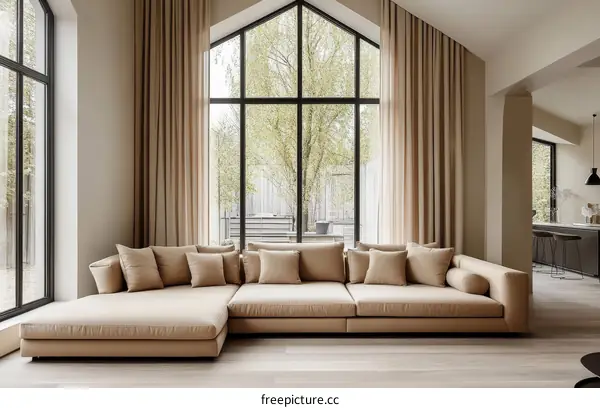 Modern Beige Sectional Sofa in a Light-Filled Living Room