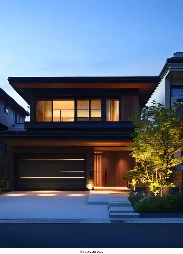 Modern Japanese Home Exterior Design With Wooden Accents