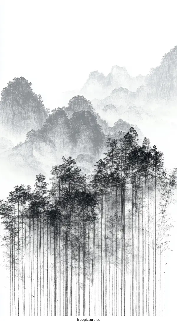 Black and White Mountain Landscape Painting