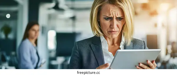 Businesswoman Looking at Tablet in Office