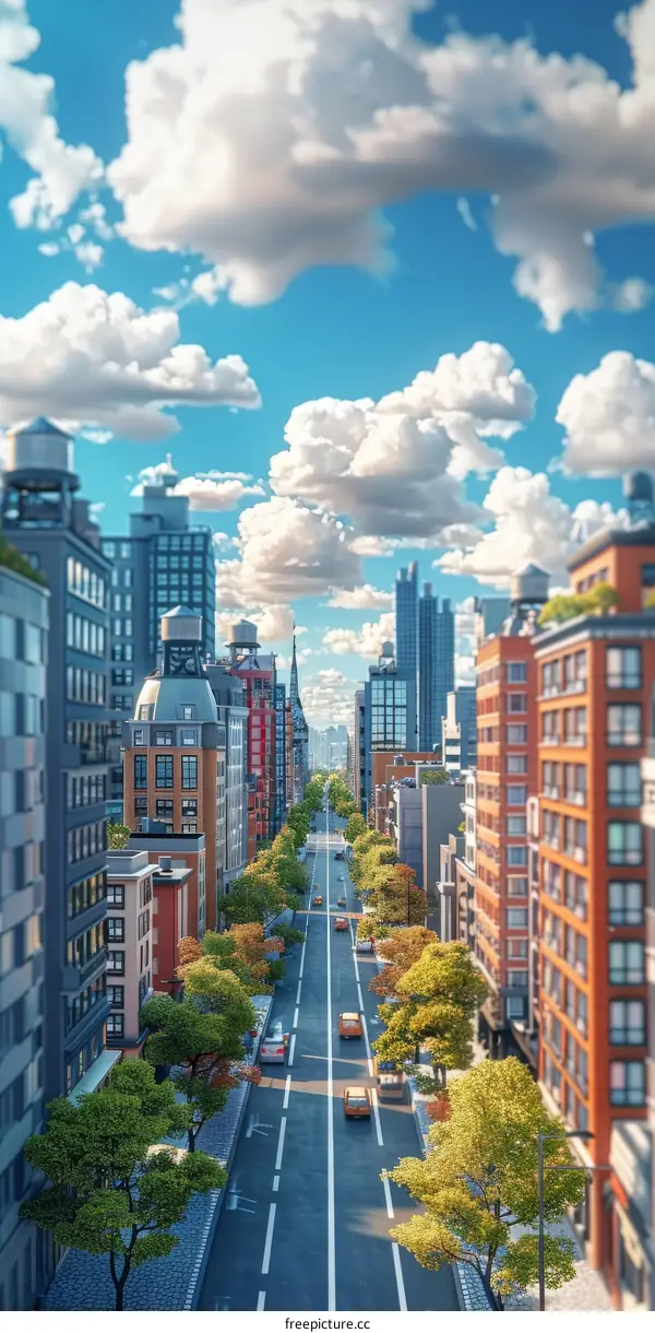 City Street in Sunny Day Illustration