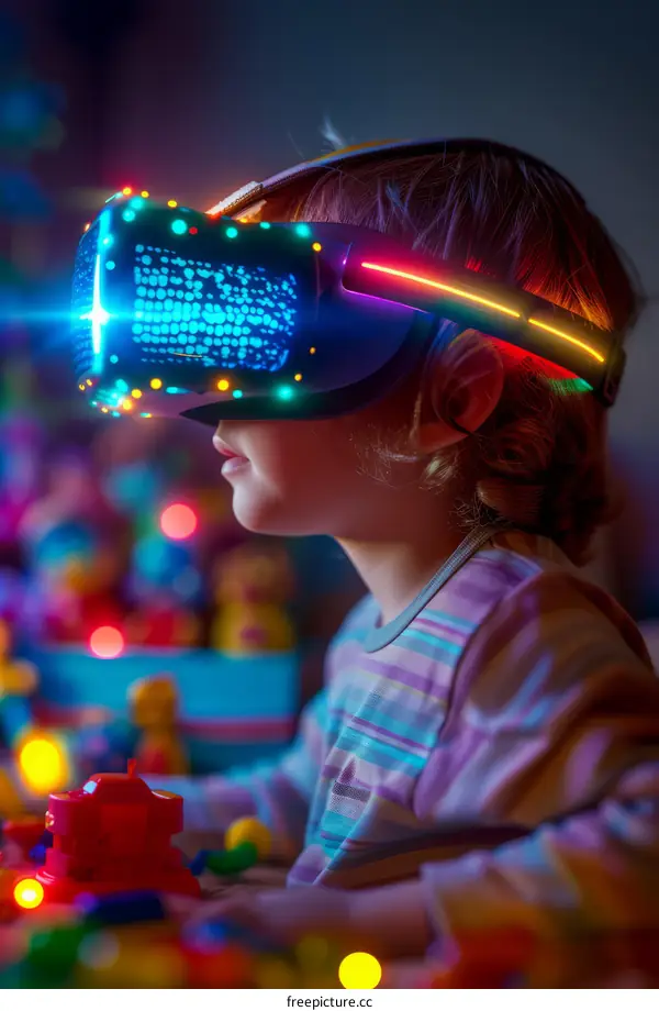 Child wearing virtual reality headset