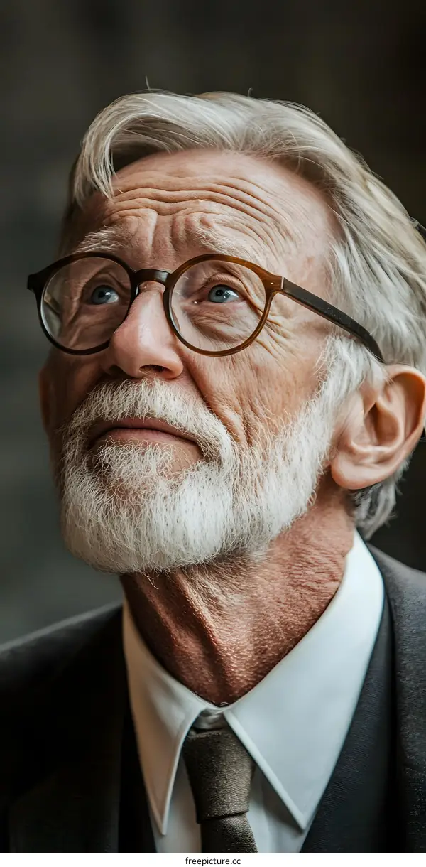 Portrait of a Senior Man with Grey Hair Looking Up