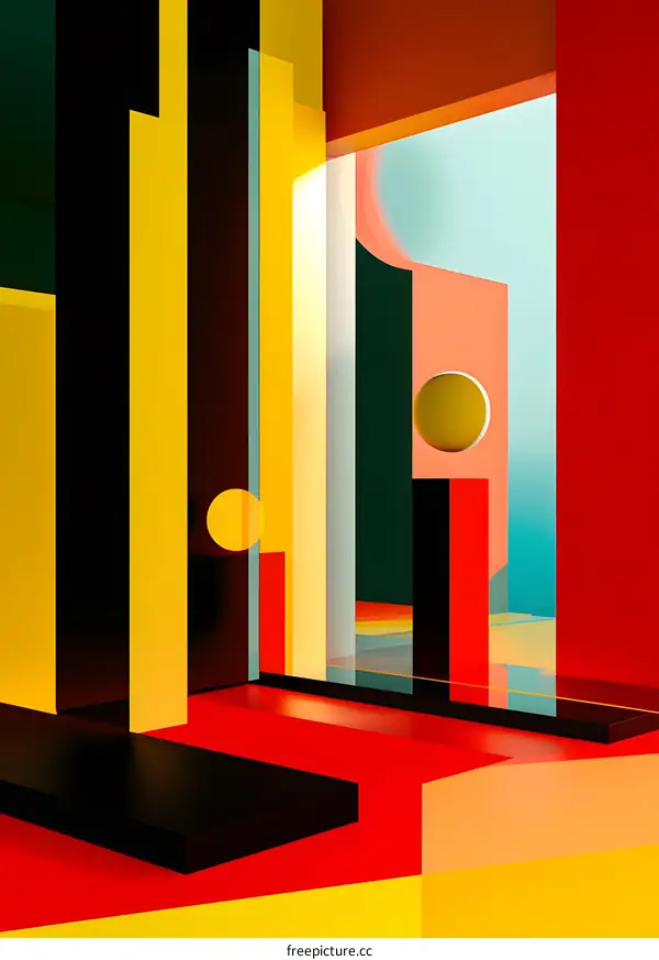 Abstract Geometric Shapes with Red Yellow and Blue Colors