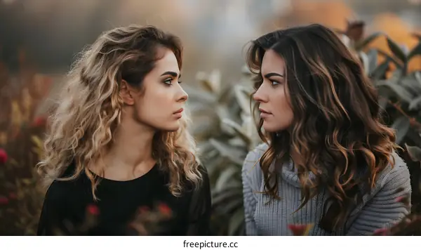Two Women Looking at Each Other in the Garden