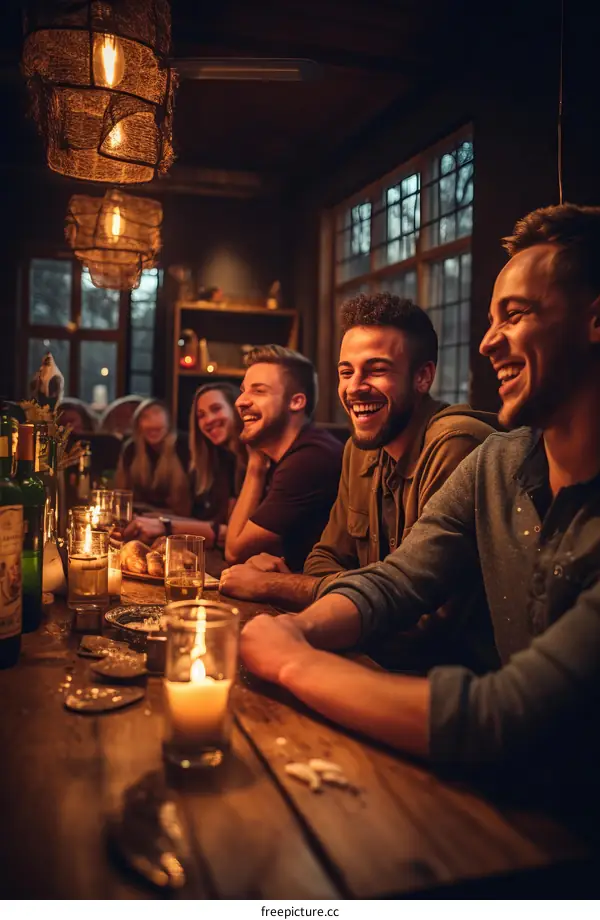 A group of friends sitting around a table and laughing
