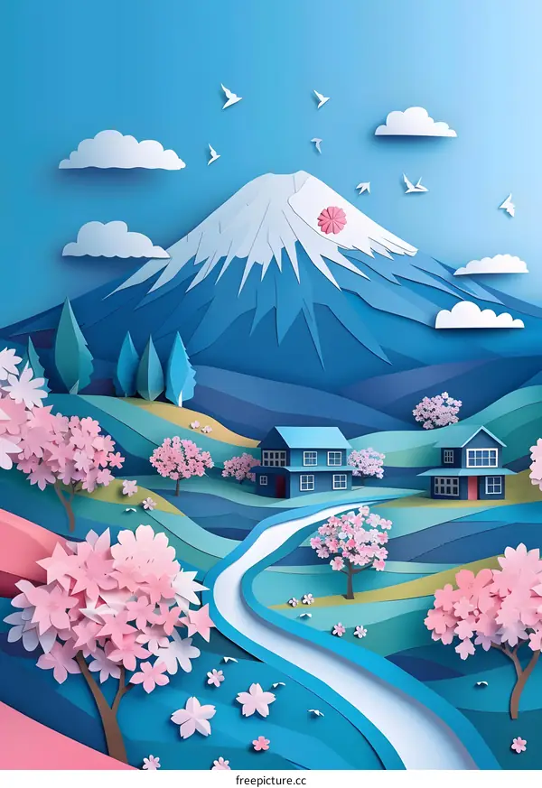 Mount Fuji with cherry blossoms in the foreground