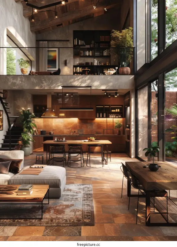 Rustic Industrial Open-Plan Living Space