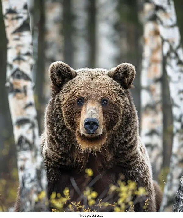 Close up portrait of a brown bear in the forest