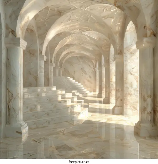 Ornate Marble Interior of an Ancient Palace with Columns and Arches