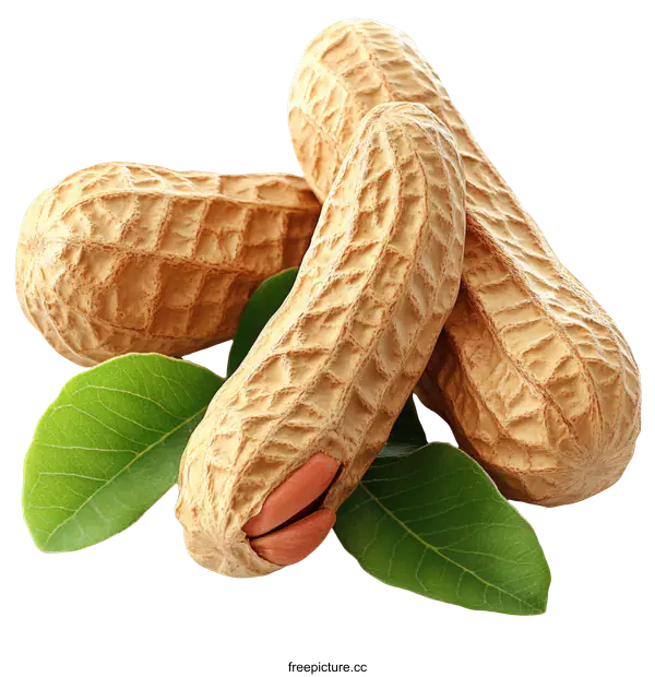[Transparent Background PNG]Fresh Peanuts with Leaves on White Background