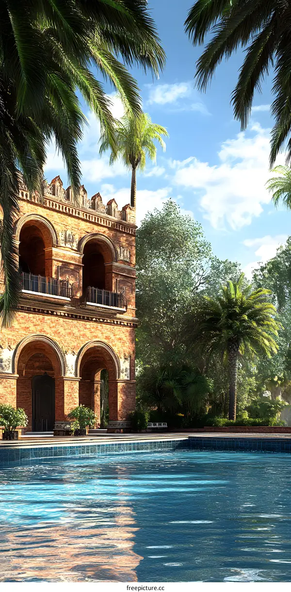 Tropical Villa with Swimming Pool and Palm Trees