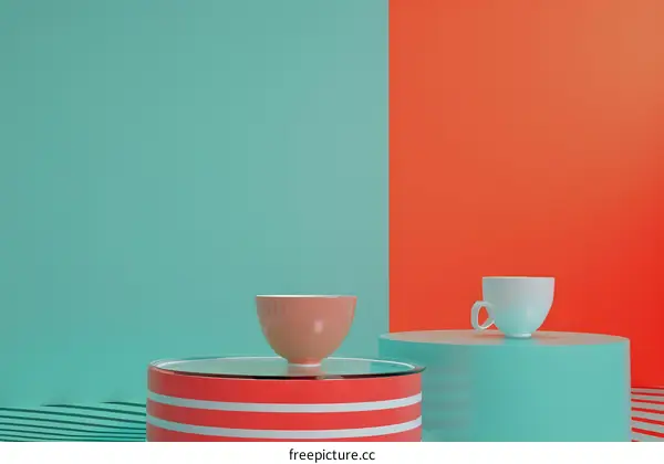 Abstract Colorful Background with Two 3D Cups on Pedestals