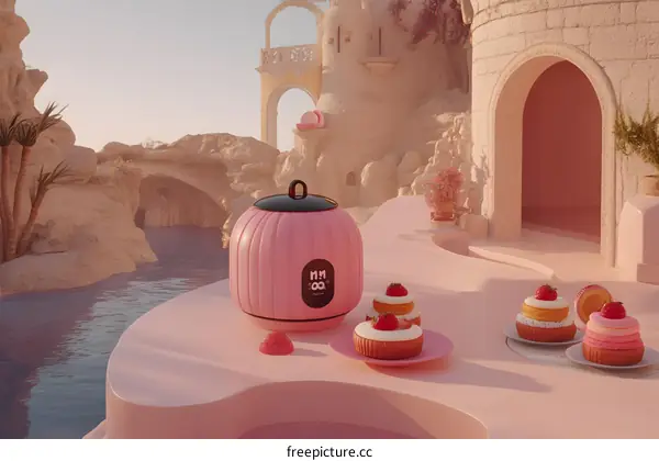 Pink Dessert and Cooker in Fantasy World