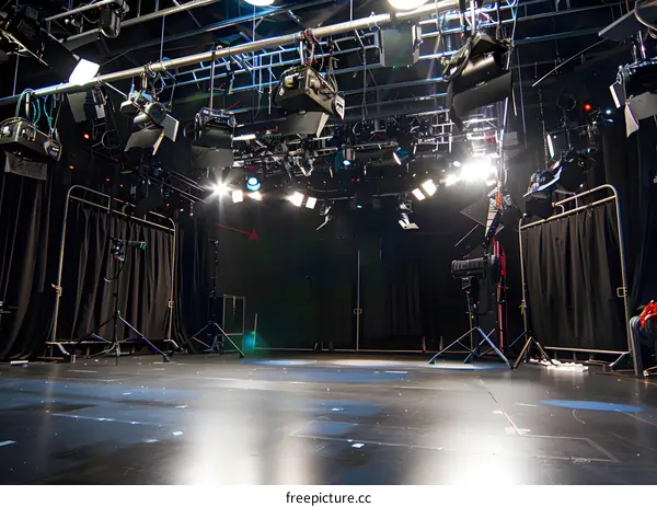 Empty Television Studio Stage With Lights
