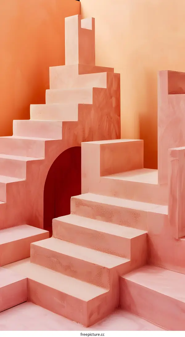 Pink Abstract Geometric  Stairs and Walls
