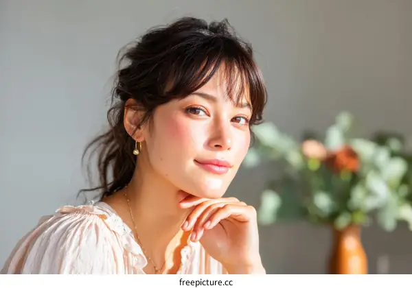 Asian Woman Portrait with Natural Makeup and Soft Lighting