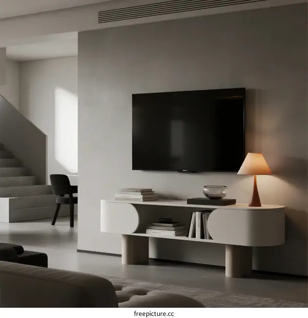 Modern Minimalist Living Room with Built-in TV Stand and Floor Lamp
