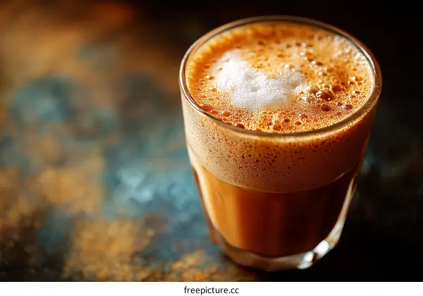 Closeup of a Latte Art Coffee in Glass