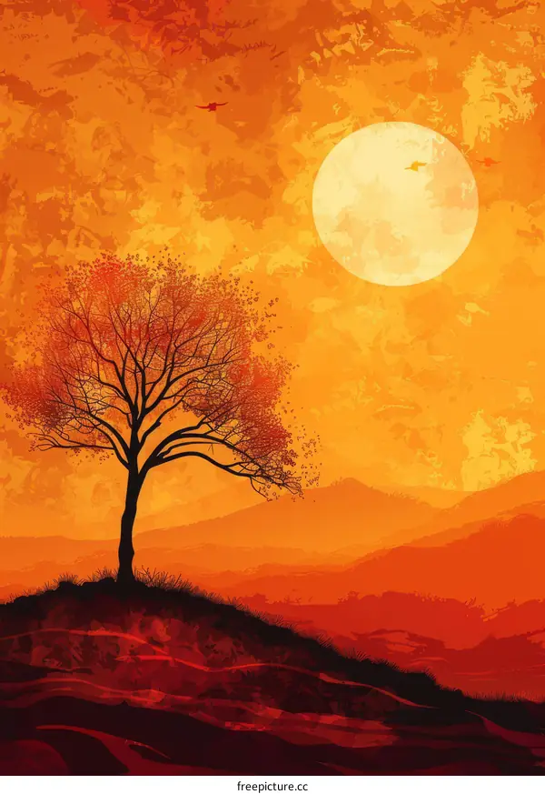 Lonely Tree Silhouette at Sunset