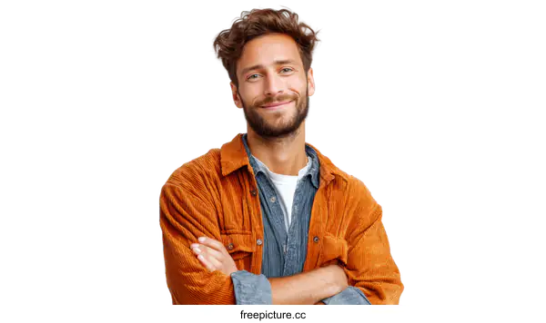 [Transparent Background PNG]Confident Man in a Corduroy Jacket