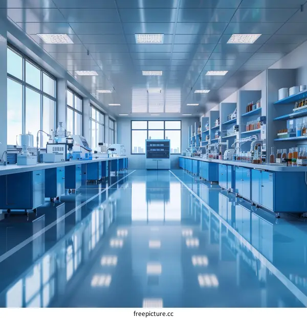 Blue and White Technological Lab Interior