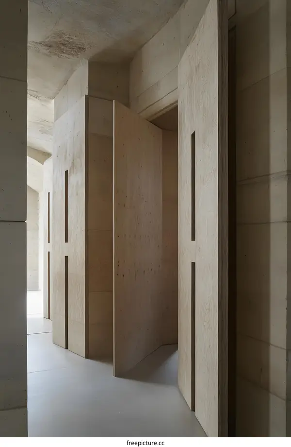 Modern Interior Design with Plywood Doors and Concrete Walls