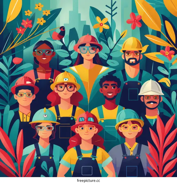 Diverse Construction Workers Embracing Nature