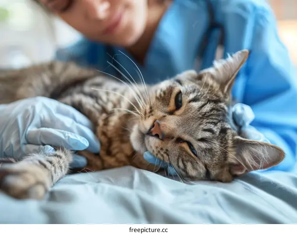 Close-up Of A Veterinarian Examining A Cat